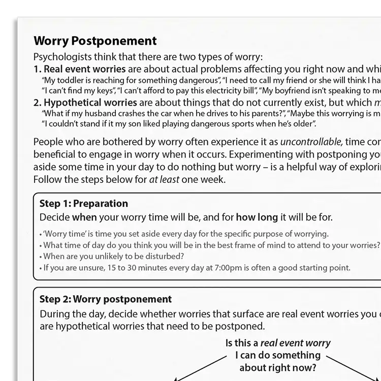 Psychology Tools resource: Worry Postponement