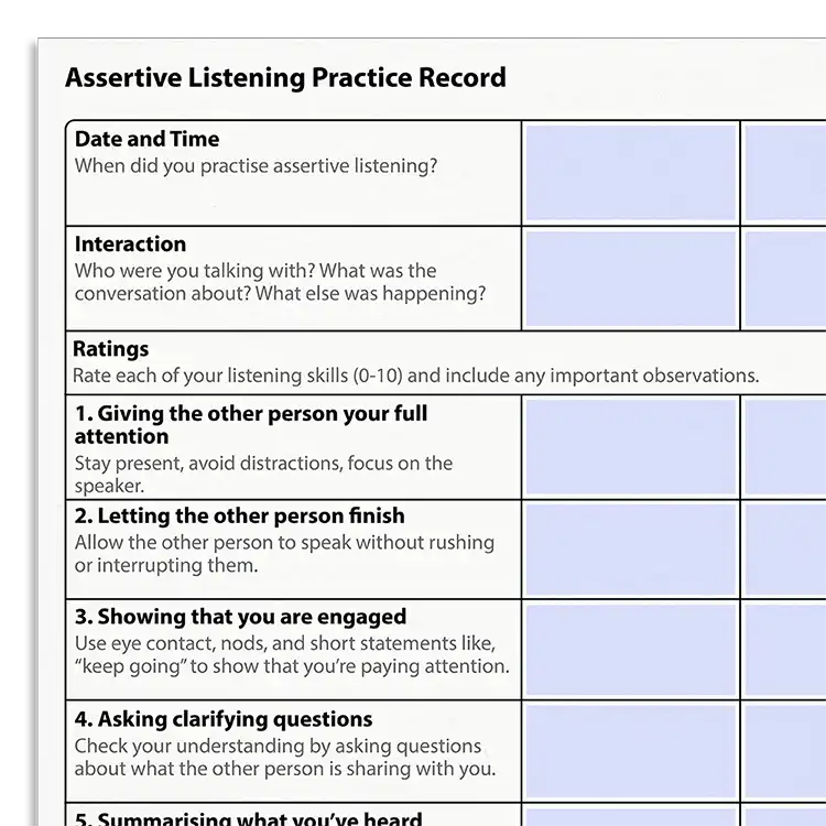 Psychology Tools resource: Assertive Listening Practice Record