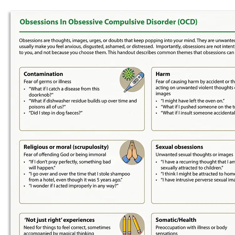 Psychology Tools Resource: Obsesssions In Obsessive Compulsive Disorder (OCD)