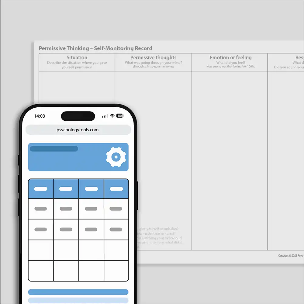 Psychology Tools resource: Permissive Thinking – Self-Monitoring Record
