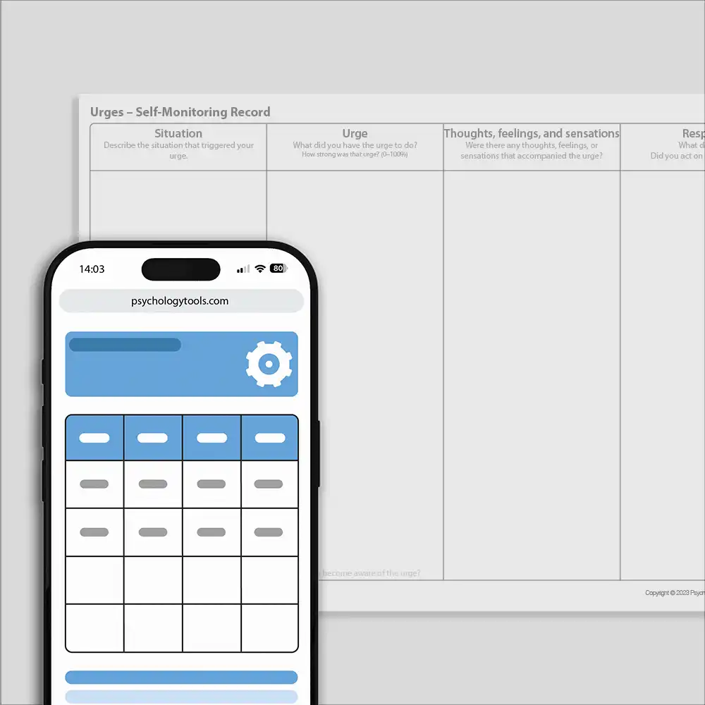 Psychology Tools resource: Urges – Self-Monitoring Record