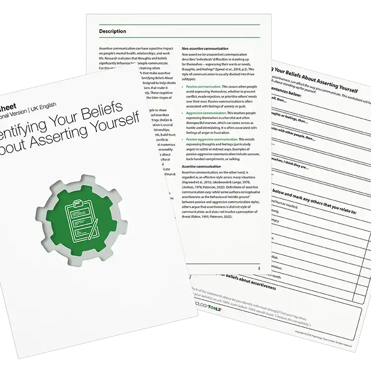 Psychology Tools Resource: Identifying Your Beliefs About Asserting Yourself